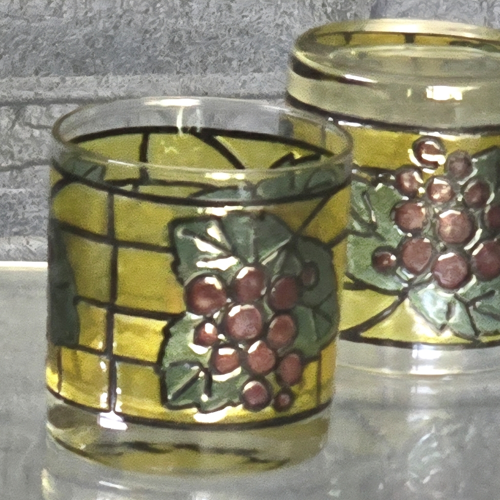Vintage Stained Glass Glasses Grapes